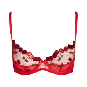 😱RARE😱NWOT For Love & Lemons Flocked Lace Cherry Bra Extra Small XS